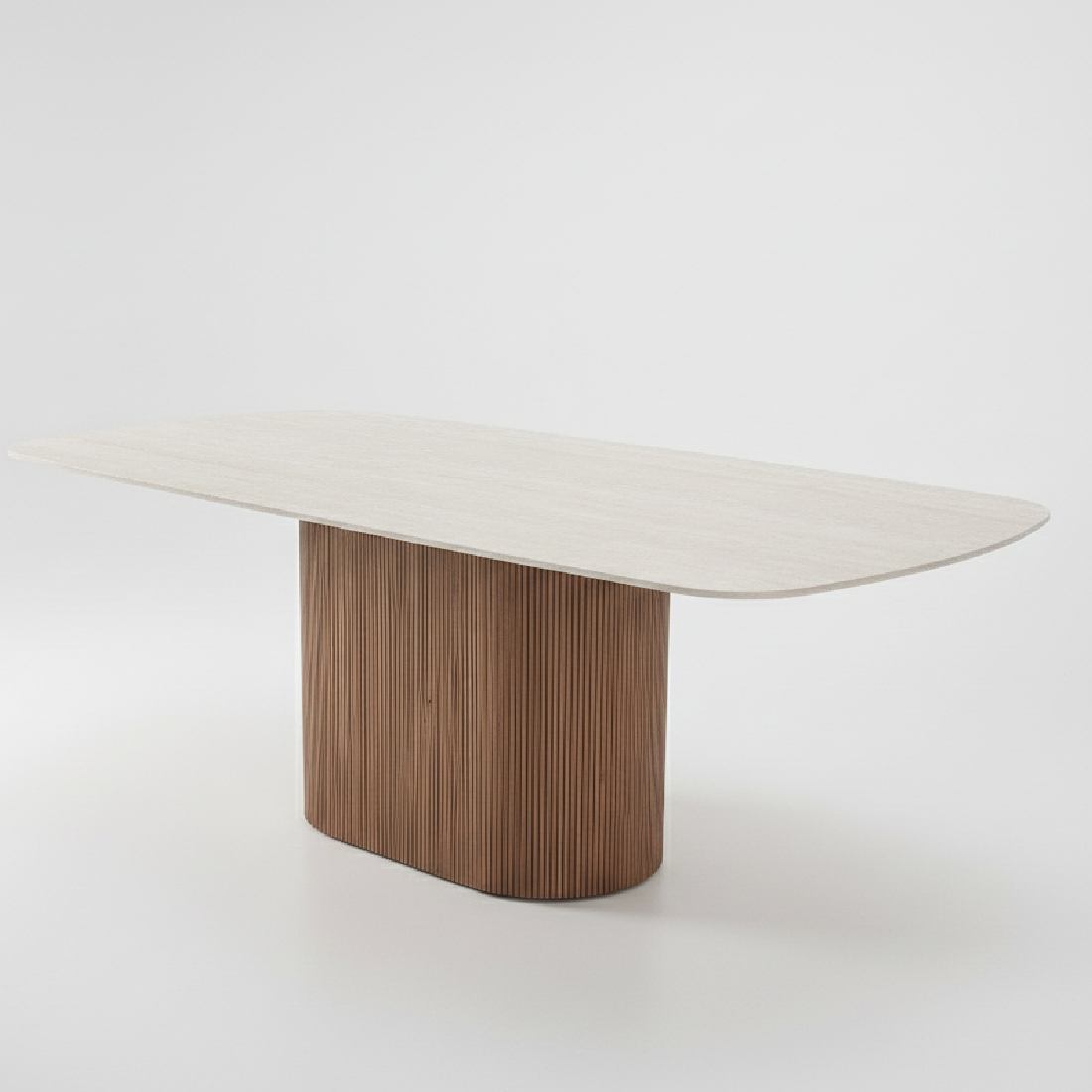 Atlas Walnut Timber and Travetine Dining Table