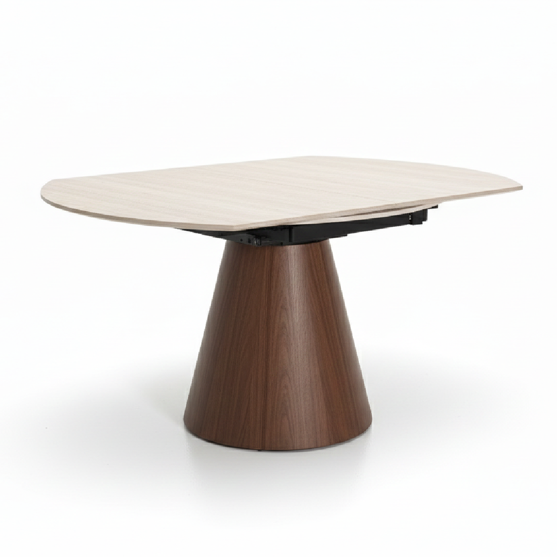 Atlas Walnut Timber and Travetine Round Extendable Dining Table