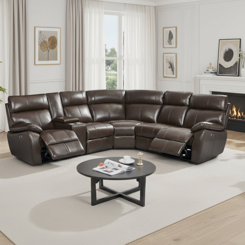 Earlwood Brown Leather Corner Recliner Lounge