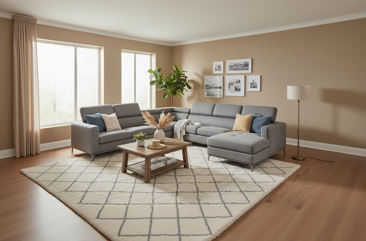 Houston Corner Chaise Beige Fabric Lounge