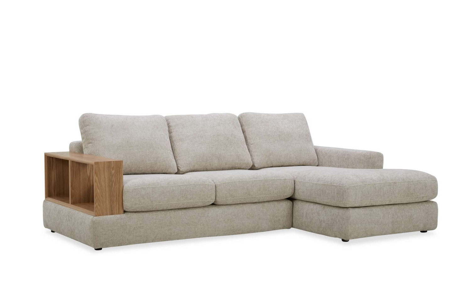 Roxy 2.5 Seater RHF Fabric Chaise with Wooden Arm