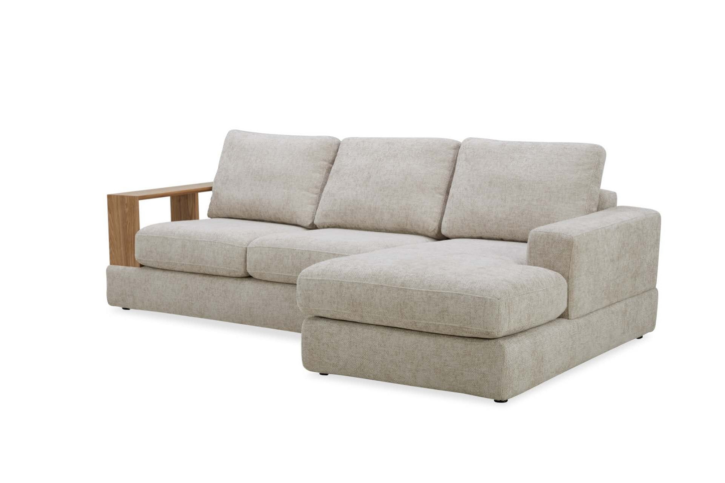 Roxy 2.5 Seater RHF Fabric Chaise with Wooden Arm