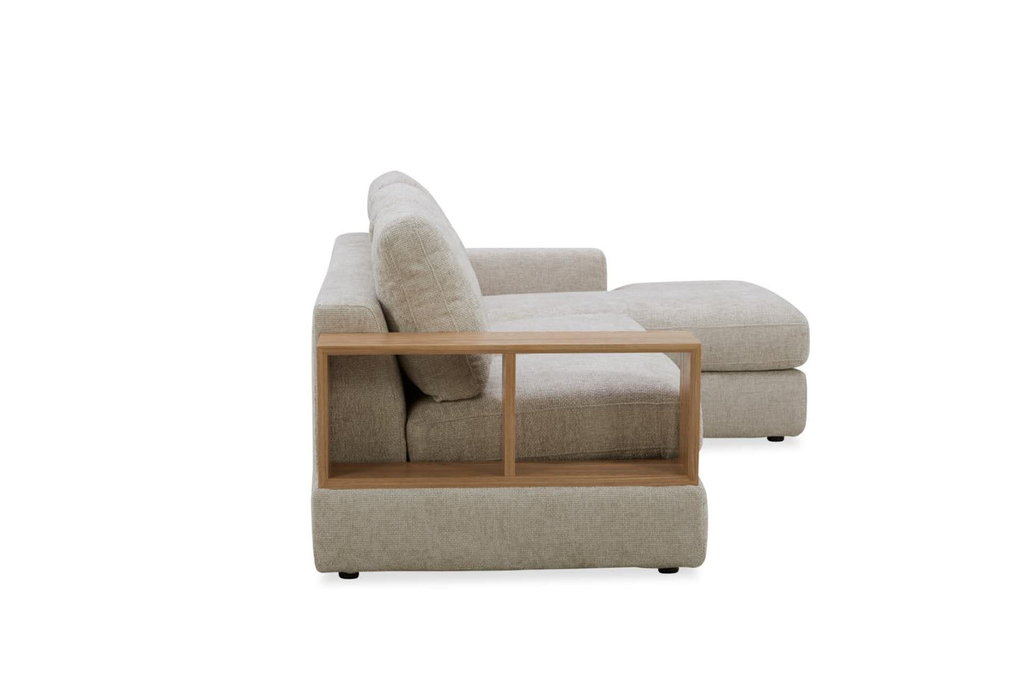 Roxy 2.5 Seater RHF Fabric Chaise with Wooden Arm