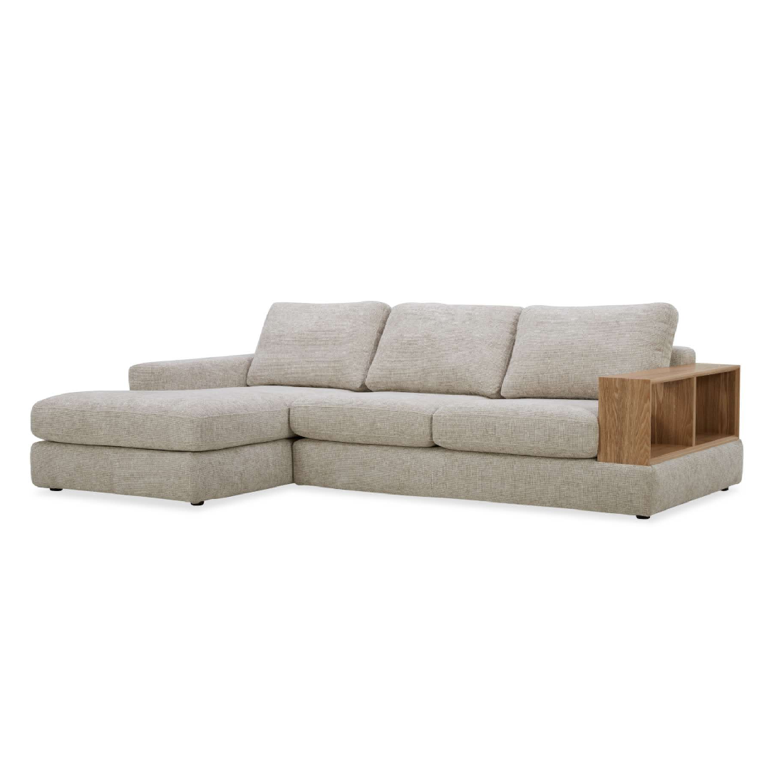 Roxy 2.5 Seater LHF Fabric Chaise with Wooden Arm