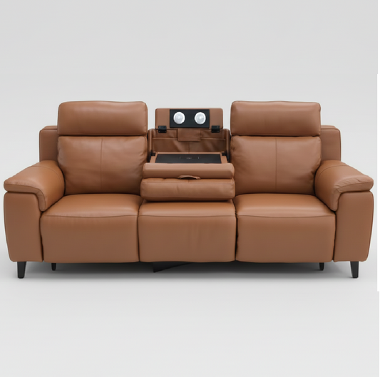 Opal Tan 3 Seater Electrical Leather Recliner