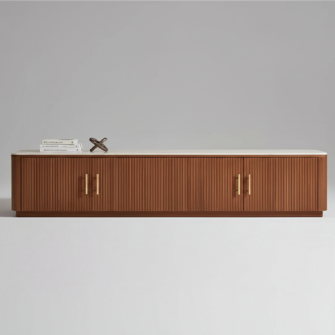 Aspen Walnut Timber Base and Stone Top TV Unit