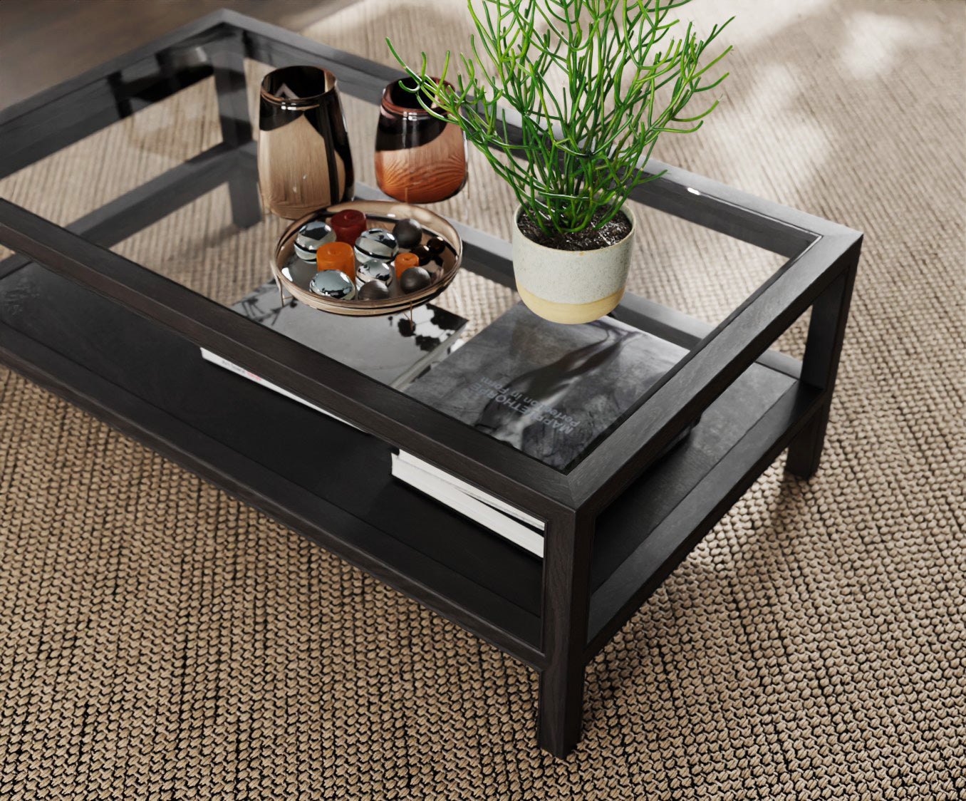 Hei Black Timber and Glass Top Coffee Table