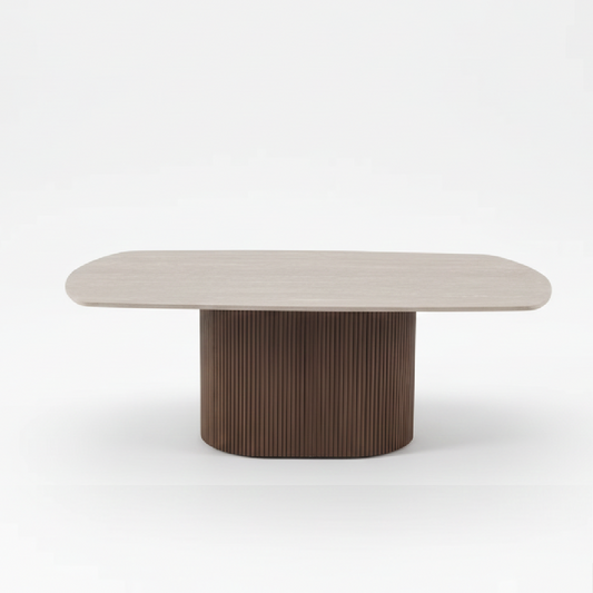 Atlas Walnut Timber and Travetine Coffee Table
