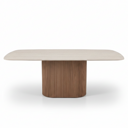 Atlas Walnut Timber and Travetine Dining Table