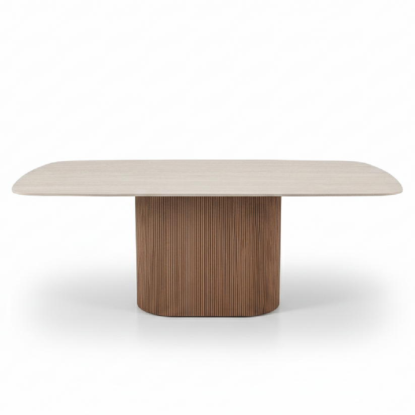 Atlas Walnut Timber and Travetine Dining Table – Supreme Furniture