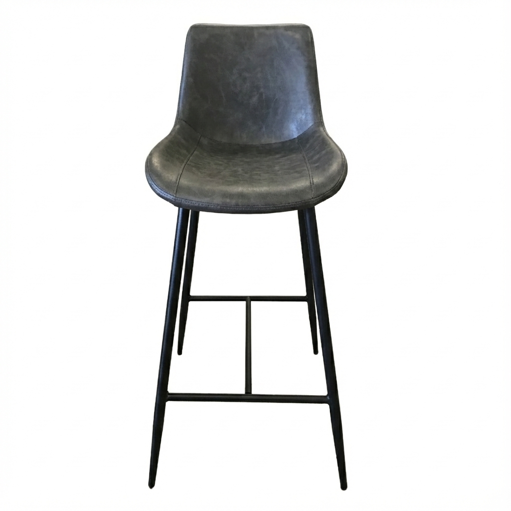 Bevan Grey PU Bar Stool with Black Legs