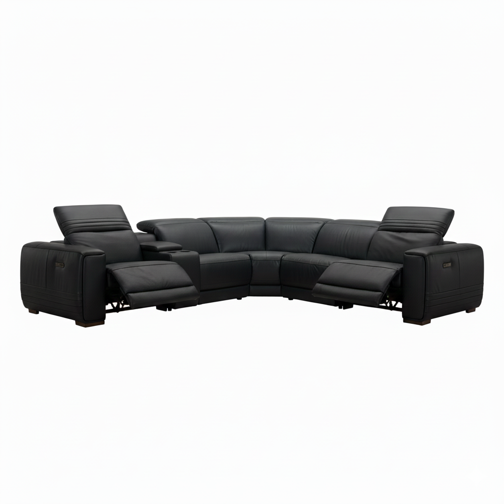 Burbank Corner Black Modular Reclining Leather Lounge