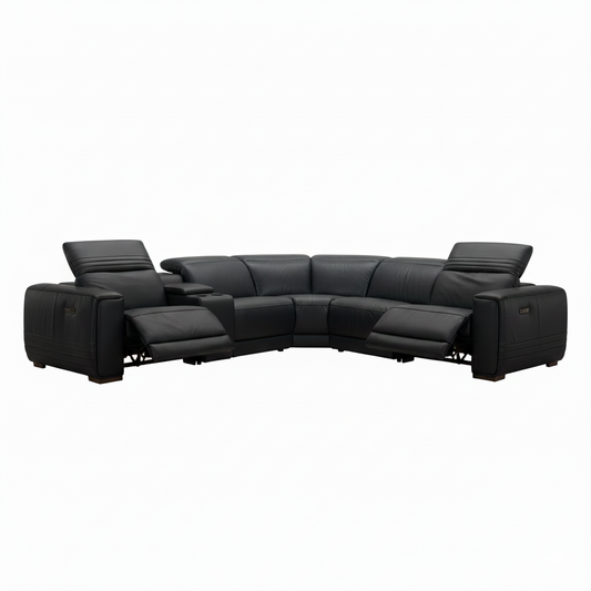Burbank Corner Black Modular Reclining Leather Lounge