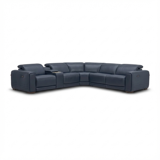 Burbank Corner Blue Modular Reclining Leather Lounge