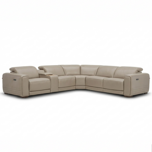 Burbank Corner Creamy Modular Reclining Leather Lounge