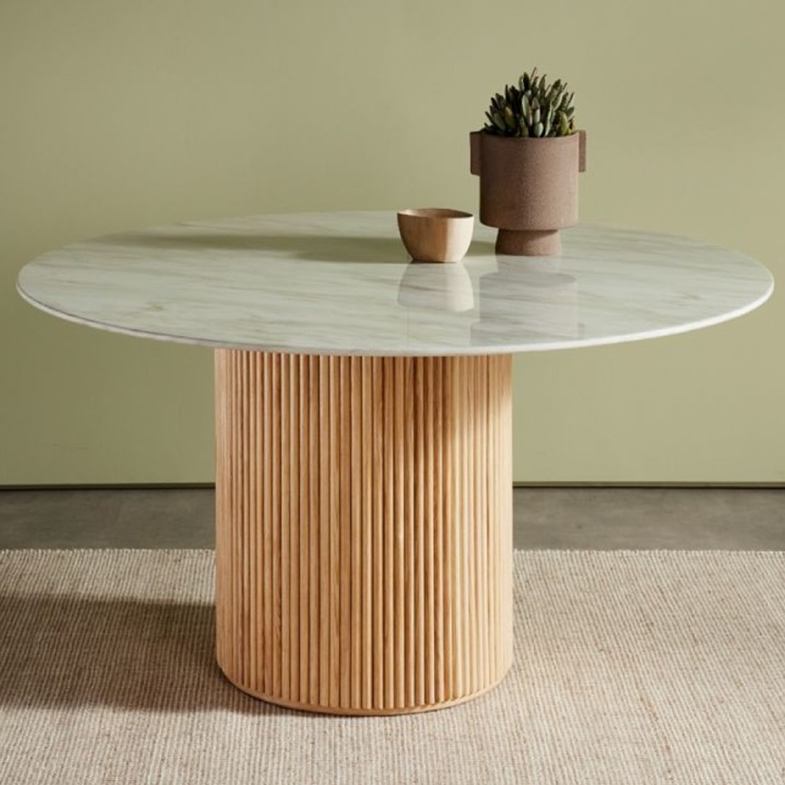 Cooper Round Dining Table Oak Base and Stone Top