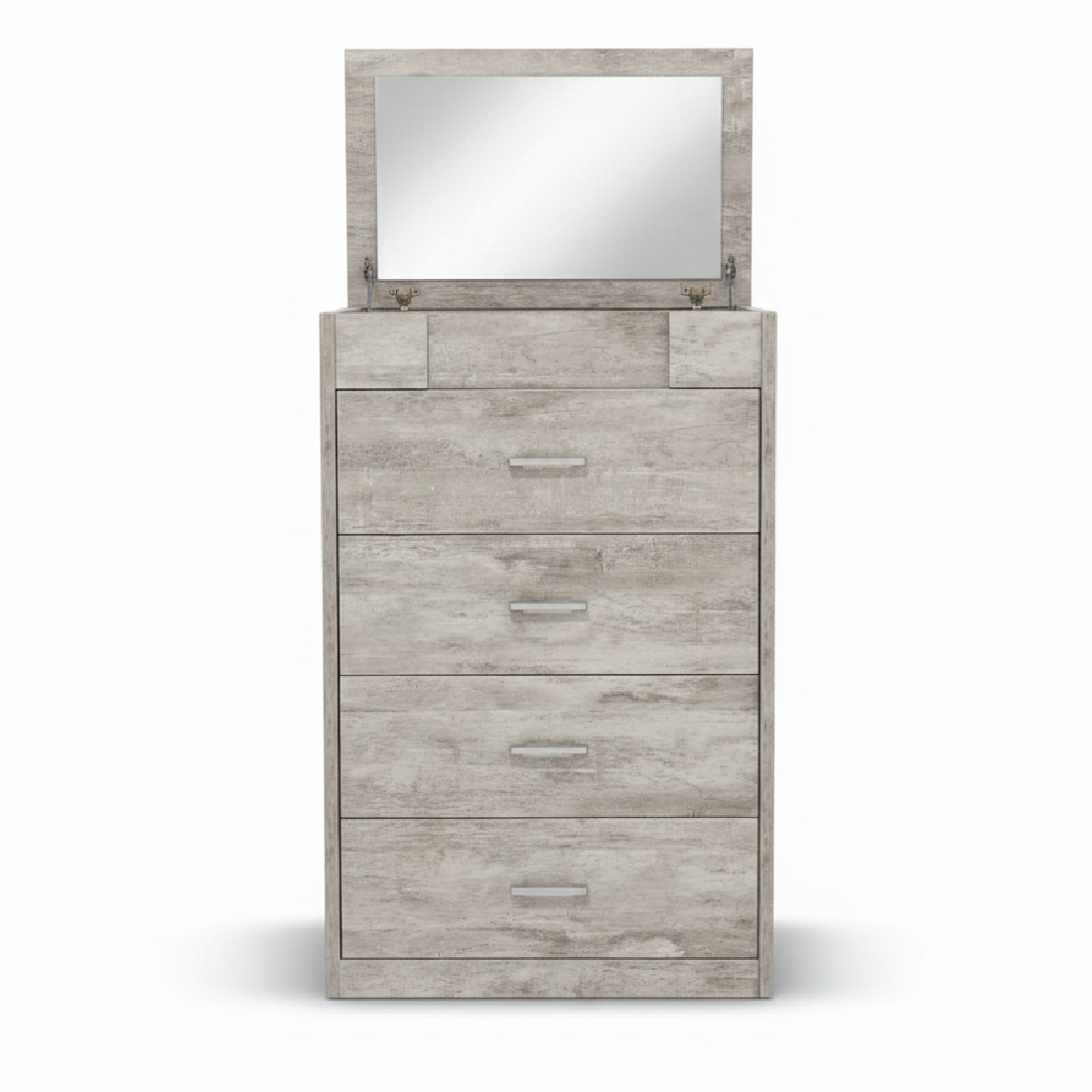 Victoria Washed Oak Tall Boy with Pop up Mirror