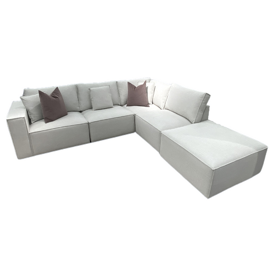 Everest Pearl Fabric Modular RHF Chaise with Ottoman