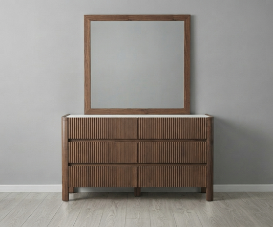 Monica Walnut Dresser and Mirror