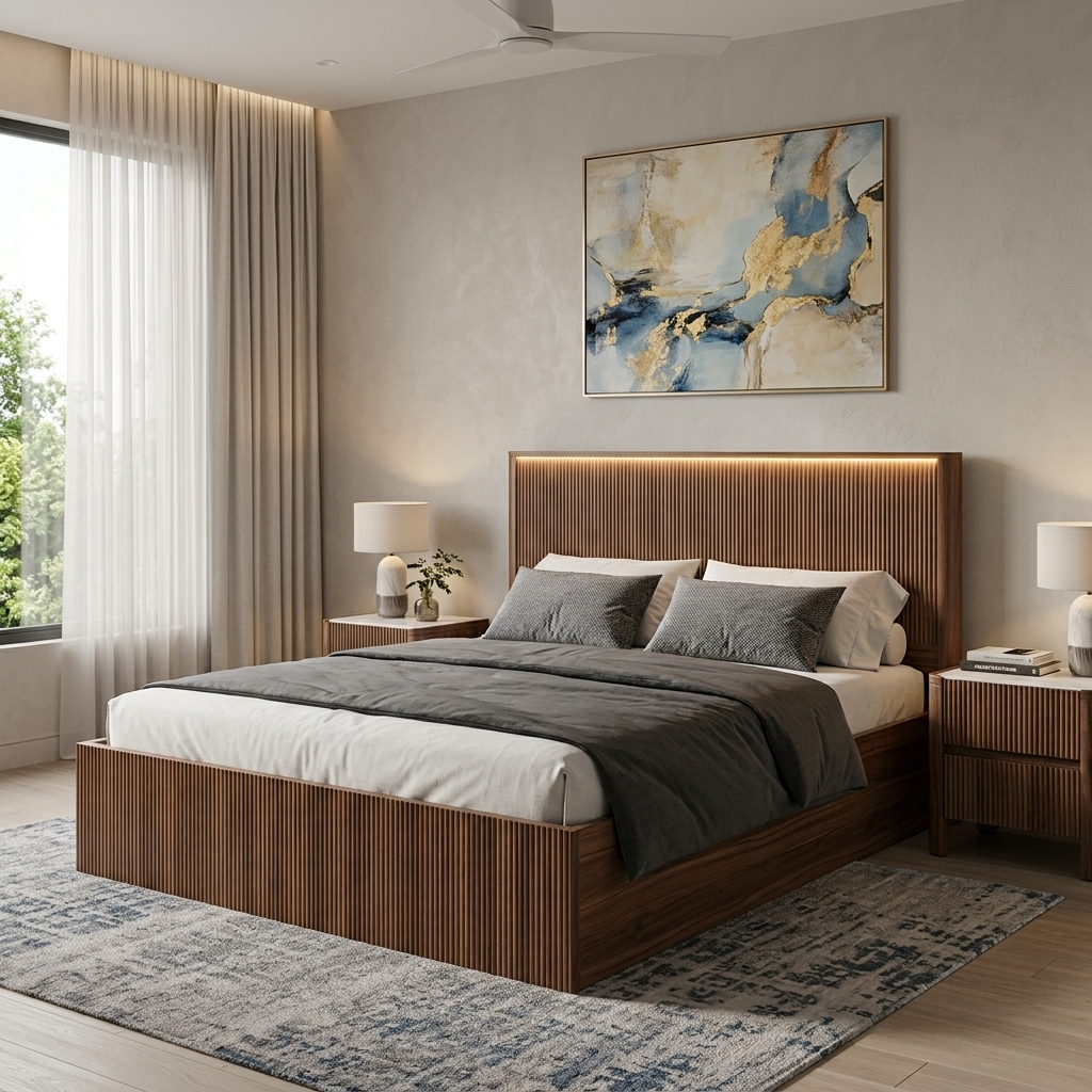 Monica Walnut Storage Bed