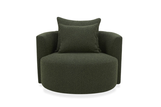 Tate Fabric Occasional Swivel Chair – Modern Curved Accent Chair with Cushions