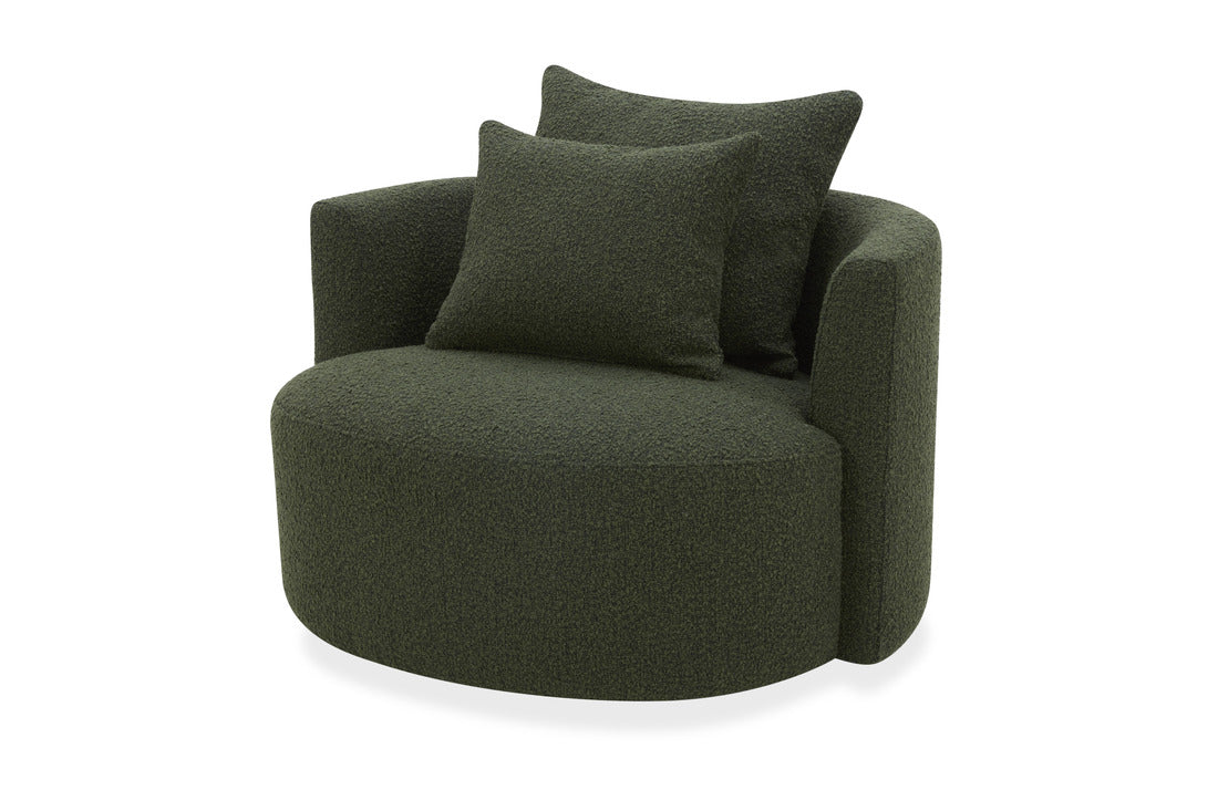 Tate Fabric Occasional Swivel Chair – Modern Curved Accent Chair with Cushions