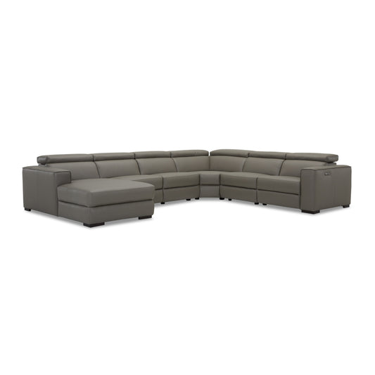 Leeton Modular Corner Leather Lounge with LHF Chaise and Recliner in Dark Grey