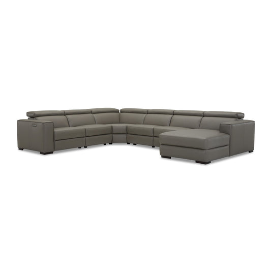 Leeton Modular Corner Leather Lounge with RHF Chaise and Recliner in Dark Grey