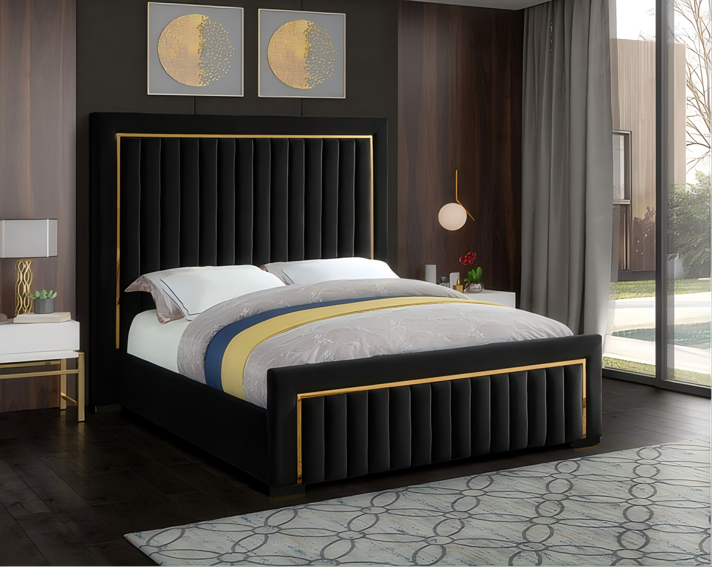 Sophia Black and Gold Fabric Bed