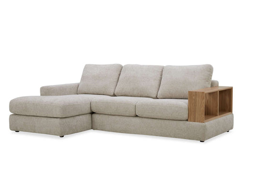 Roxy 2.5 Seater LHF Fabric Chaise with Wooden Arm
