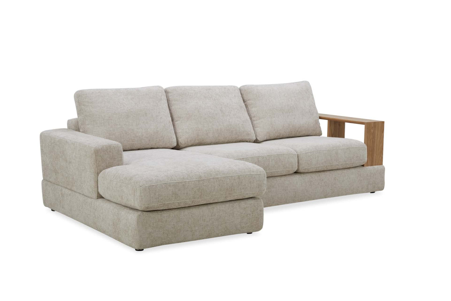 Roxy 2.5 Seater LHF Fabric Chaise with Wooden Arm