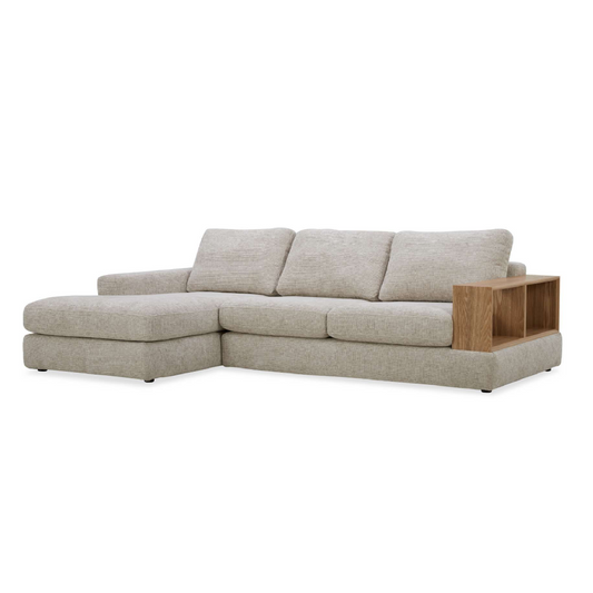 Roxy 2.5 Seater LHF Fabric Chaise with Wooden Arm