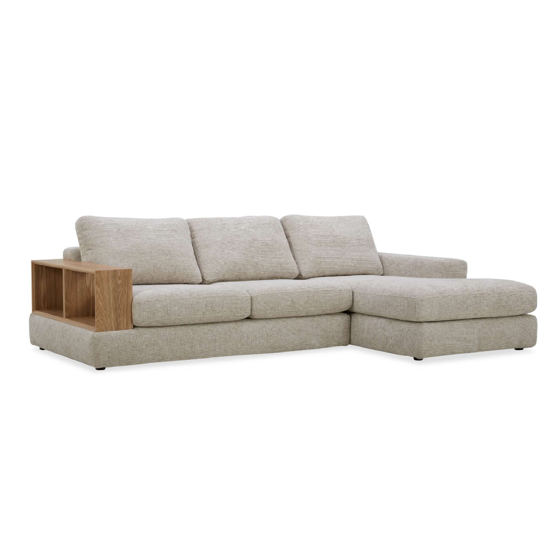 Roxy 2.5 Seater RHF Fabric Chaise with Wooden Arm