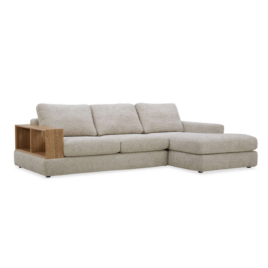 Roxy 2.5 Seater RHF Fabric Chaise with Wooden Arm