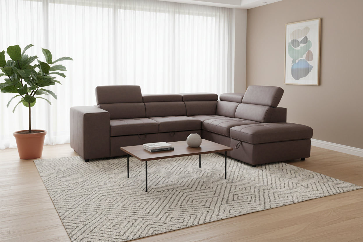 Tobias Fabric 3-Seater Sofa Bed with Corner Chaise & Storage Ottoman