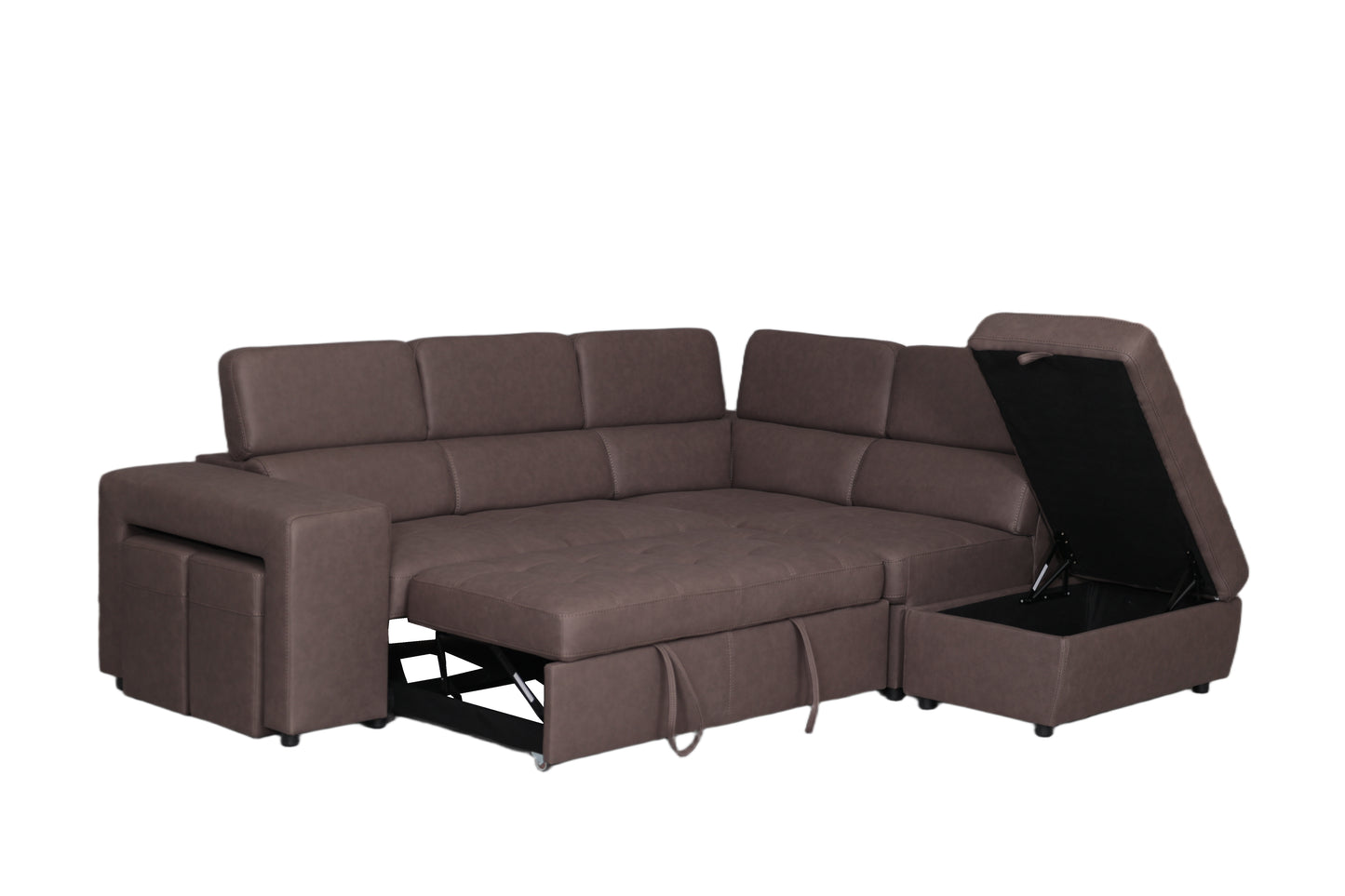 Tobias Fabric 3-Seater Sofa Bed with Corner Chaise & Storage Ottoman
