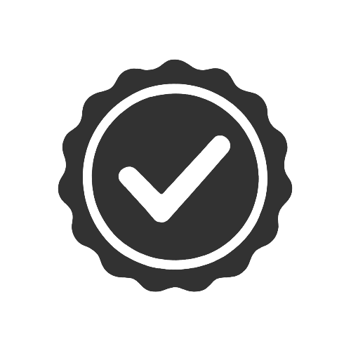 Black and white check mark icon on a white background