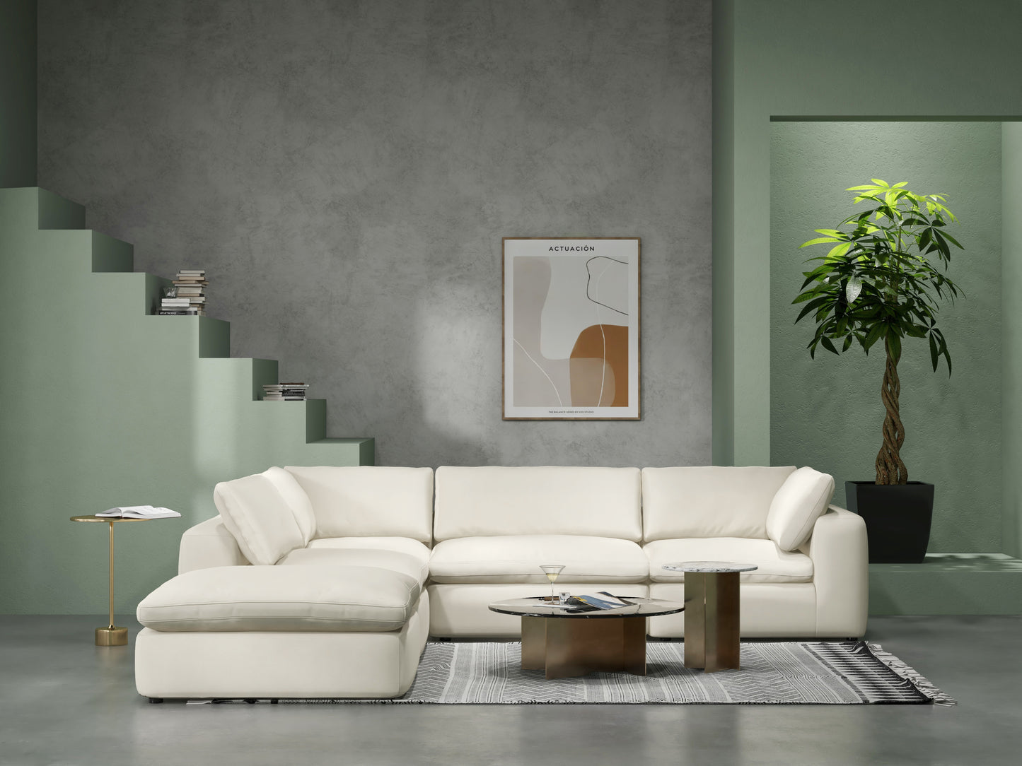 Veneto Feather White Fabric Modular Lounge