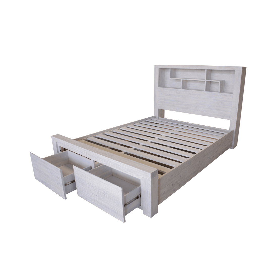 Wintery Whitewash Timber Storage Bed